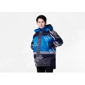 Reflective Tape Padded Winter Coat / Mens Warm Work Coats Blue And Navy