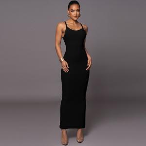 Seductive Style Black Slip Dress Trim Fit Black Long Dress Sensual Silhouette