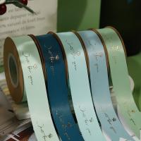 China Customized Gold Foil Printed Polyeater Satin Ribbon for Gift Packing on sale