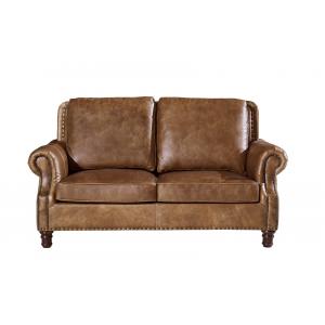 China Rolled Arms 2 Seater Leather Sofa Vintage Tan Brown Color High Density Foam / Sponge wholesale