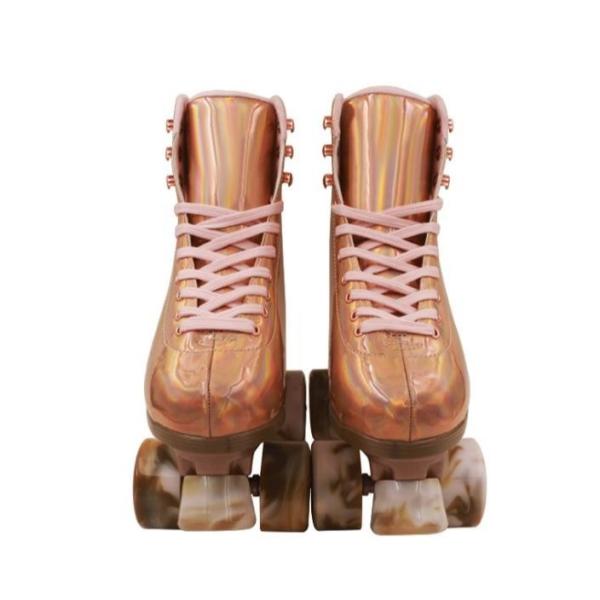 China Marble Wheels Quad Roller Skates For Women PU Leather Shiny Pattern on sale