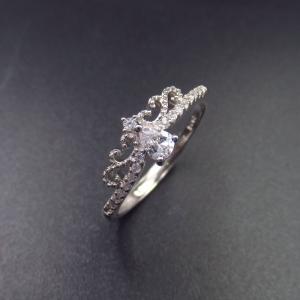Stamped Silver Cubic Zirconia Rings , 925 Sterling Silver Princess Crown Ring