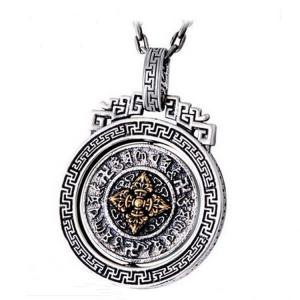 China Sterling 925 Silver Vintage Buddhism Blessings Charm Pendant Necklace for Women Men (060396) supplier