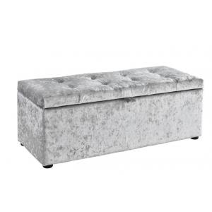 Crush Silver Velvet Ottoman Storage Chest Toy Box For Bedroom Living Room