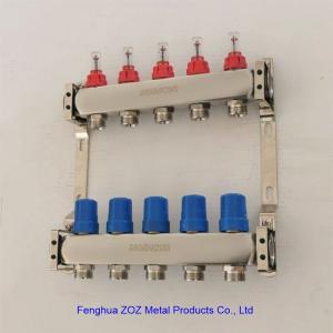 5 Port Stainless steel water underfloor heating manifold , 304 stainless steel intelligent water manifolds