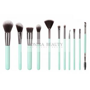 China Custom 11 Pieces Synthetic Haired Taklon Makeup Brushes Kit With Mint Green Handle supplier