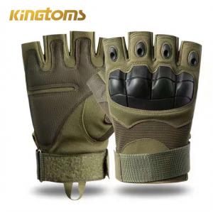 China Green Khaki Black Leather PU Half Finger Tactical Gloves Nylon supplier