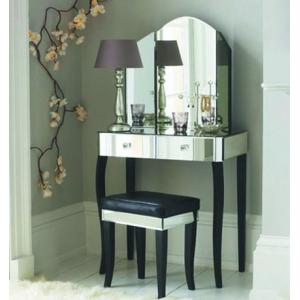 Popular Mirrored Vanity Desk , Black Wooden Mirrored Dressing Table With Drawers