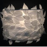 China White Faux Linen Bedside Lamp Shades E26 Drum White Leaves D300 on sale