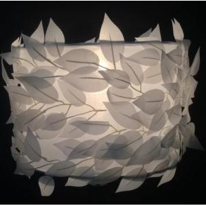 White Faux Linen Bedside Lamp Shades E26 Drum White Leaves D300