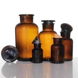 Custom 125ml Amber Wide Mouth Reagent Bottle Vintage Glass Apothecary Jar