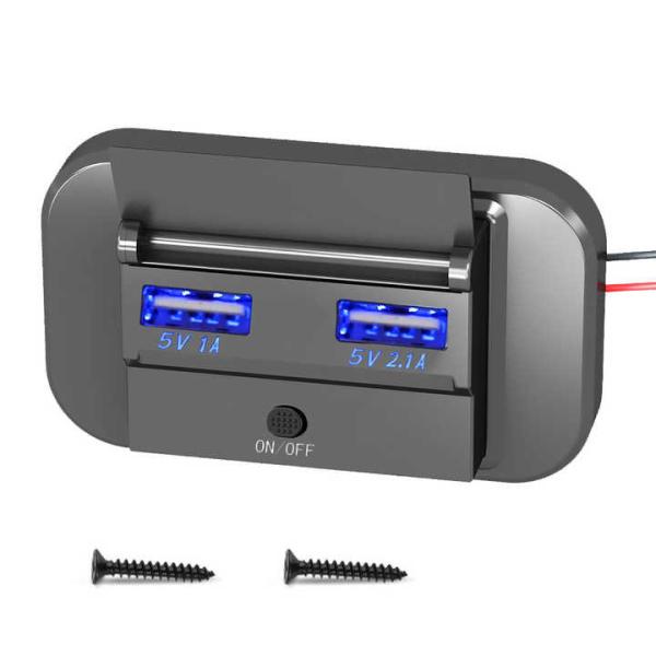 防水 急速充電 RV USB充電器 スイッチ付き 双 USBソケット