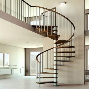 China LED Step Wooden Spiral Stair With Stainless Steel Balustrade supplier