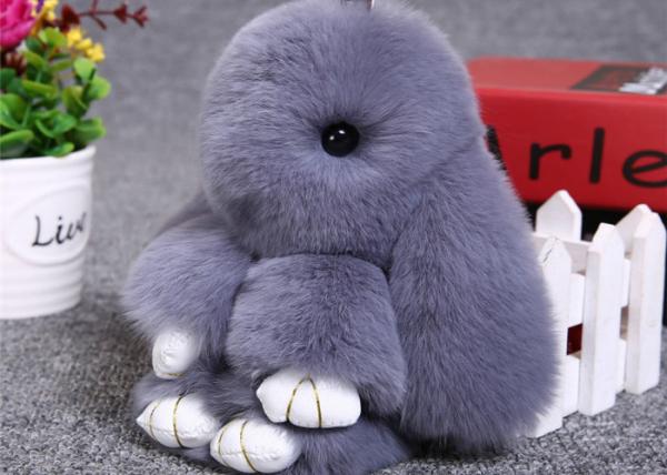 Colorful Real Fur Bunny Keychain , Furry Animal Keychain For Charm Bag