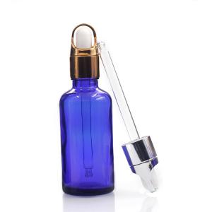 China Cosmetic Packaging Blue Essential Oil Bottles Glass Dropper Bottles 50ml supplier