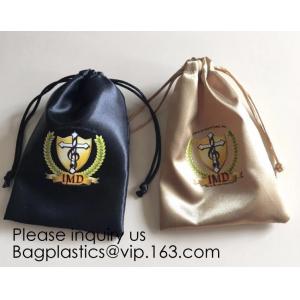 Full Color Printing Gold and Black Satin Drawstring Bag, Silver Satin Drawstring Bag With Wide Ribbon,Virgin Hair pack