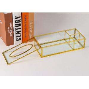 luxury creative three grid brass glass tissue box European home office hotel desktop dust tissue paper box