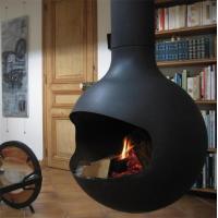 China Hotel And Indoor Decorative Suspended Fireplace Wood Burning Steel Stove on sale