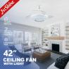 China Low Watt Elegant White Color Retractable Ceiling Fan Light with Crystal Lampshade wholesale