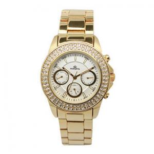 Multifunction Ladies Gold Watches With Diamonds On Bezel , Fashion Watches For Women