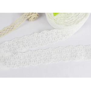 Floral Bridal Embroidered Lace Trim For Wedding Dress , White Cotton Net Lace Trim