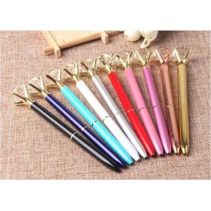 Promotional ballpen with customized logo 3d oil metal crystal pen of diamond in the top side