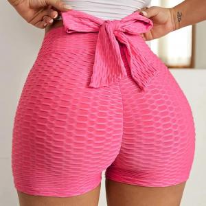 China Quick Dry High Waist Yoga Sports Workout Shorts Bow Tie Textured Butt Lifting supplier