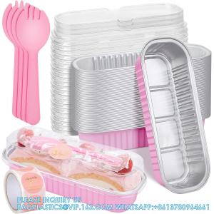 6.8 Oz Foil Ramekins Pan With Lids, Rectangle Cupcake Cups Containers Wrappers, Dessert Cheesecake Creme Brulee Pan