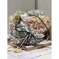 China Women Embroidery Dior Saddle Sling Bag Patchwork 25cm With 3 Interior Pockets on sale