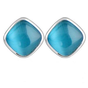 Sterling 925 Silver Square Created Blue Opal Stud Earrings (E12283BLUE)