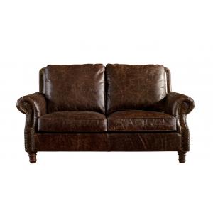 Europe Vintage Style Dark Brown Leather Loveseat , Two Seater Real Leather Sofa