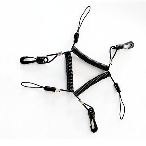 Expanding Black Spring Coil Tool Lanyard With Belt Clip And String Loop