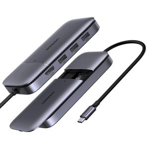 China Adaptateur Ethernet Gigabit 5 en 1 USB C Hub 60Hz avec charge rapide HD-MI PD 100W et 2 adaptateurs multiport USB 3.0 de type C supplier