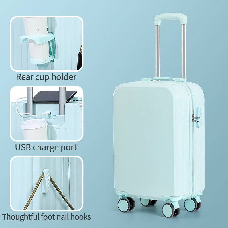 Blue color PC suitcase Flat trolley suitcase Best-selling Matte Finish Luggage, ABS Hard-Shell Trolley Suitcase, Student Travel Bag, Large Capacity Waterproof Shock-Resistant Combination Lock Suitcase