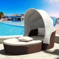 China Balcony Beach Chaise Lounges Woven Rattan Round Sun Lounger on sale