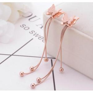 Fashionable Stud Butterfly  Jewelry , Ball Dangle Tassel Stainless Steel Earring, Rose Gold butterfly stud Earring