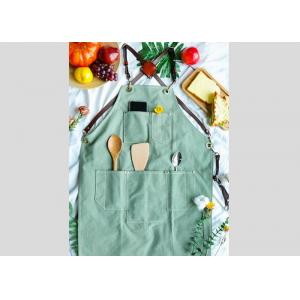 PU Leather Strap Belt Kitchen Cooking Apron , Cotton Canvas Kitchen Apron