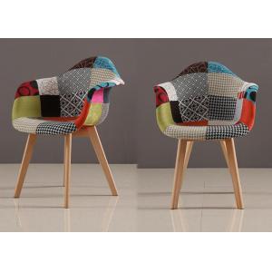 Minimalist Patchwork Fabric Dining Room Chairs With Beech Wood Legs
