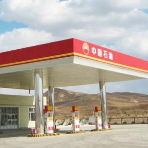 Q345 Petrol Pump Canopy Structure Gas Station Construction 150mm Roof Bending