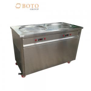 China Frozen Commercial Ice Cream Frying Machine With 2 Flat Pans And Imported Compressor Stainless Steel Fried Ice Cream Roll supplier