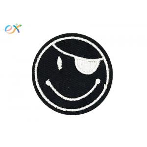 China Polyester Background Fabric Iron On Patches , Round Shape Custom Logo Embroidery Patches supplier
