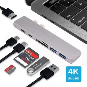 China USB C Hub Adapter 7 in 1 Dual Type-C Docking Station Thunderbolt 3 Hub for 2016/2017 MacBook Pro with 100W PD charging wholesale