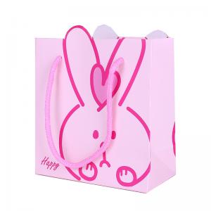 Cute rabbit design pink baby clothing paper bag print custom wholesale