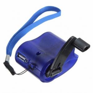 USB Travel Emergency Mobile Phone Charger Dynamo Hand Manual Charger Wind-Up Charger Blue