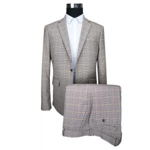 Fashion Mens Grey Tailored Suits Dark Beige Check Business Work Conference