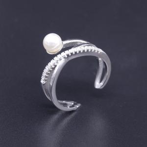 Silver Pearl Engagement Rings Jewelry / White Gold Pearl Ring Unusual Cross Design