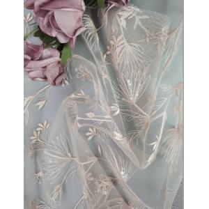 China Light Pink French High End 3d Sequin Embroidered Fabric Tulle Lace Fabric supplier