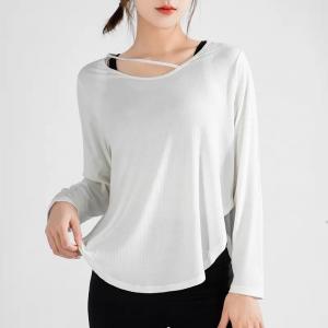                  New Sportswear Women&prime;s Long-Sleeved Loose T-Shirt Fitness Clothes             