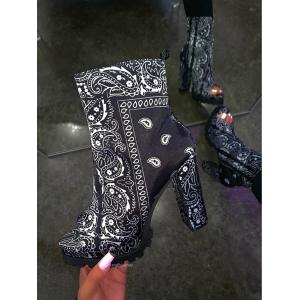 China Folk Print 10cm Ladies High Heeled Boots Satin Platform Women'S Boots supplier