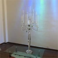 China Tall Candle Holder Glass 9 Arm Crystal Candelabra For Wedding Centerpiece on sale